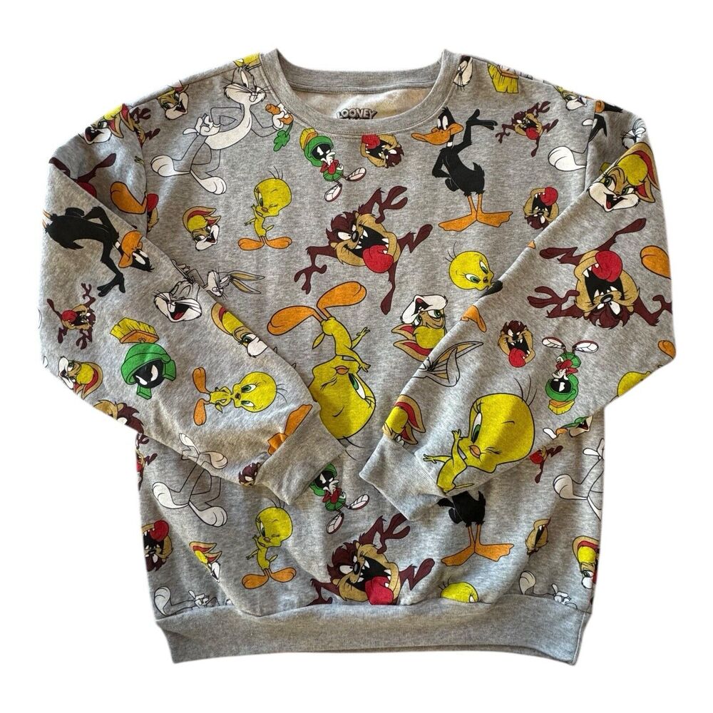 Looney Tunes Characters Sweatshirt Long Sleeve Graphic Gray Size Medium (7-9) - Picture 1 of 9